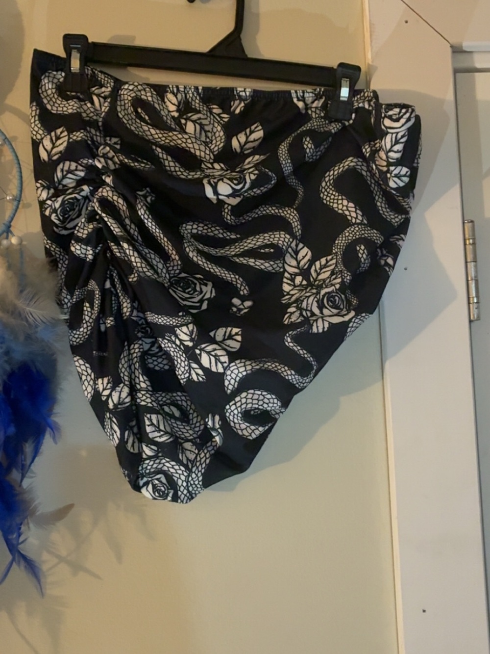 Black Strapless Shirt with White Snake & Rose Print
